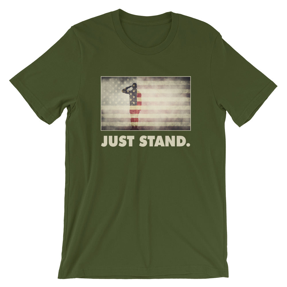 Unisex Short Sleeve Crew Neck T-Shirt | Olive | Contemporary Fit | Salute USA Flag | Sizes: S - 2XL