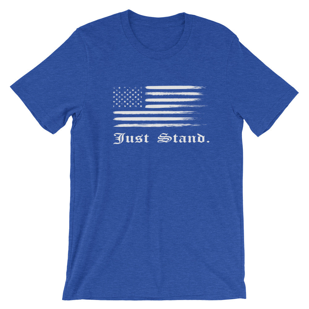 Unisex Short Sleeve Crew Neck T-Shirt | Heather True Royal | Contemporary Fit | Distress USA Flag | Sizes: S - 4XL