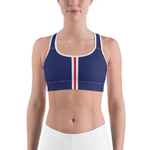 Load image into Gallery viewer, Women&#39;s Performance Sports Bra | Navy-Red-White | Scoop Neck - Racerback | Just Stand | Sizes: XS - 2XL