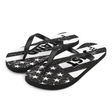 Load image into Gallery viewer, Flip-Flops | Black-Grey | Just Stand Distressed Flag | Sizes: Men&#39;s 6-11 and Women&#39;s 7-12