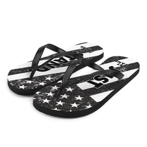 Flip-Flops | Black-Grey | Just Stand Distressed Flag | Sizes: Men's 6-11 and Women's 7-12