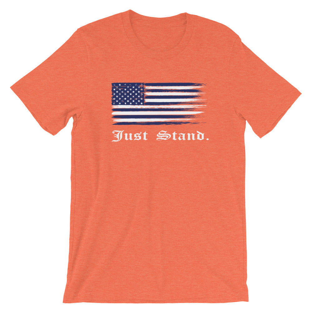 Unisex Short Sleeve Crew Neck T-Shirt | Heather Orange | Contemporary Fit | Distress USA Flag | Sizes: S - 4XL