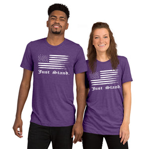 Unisex Short Sleeve Crew Neck T-Shirt | Purple | Contemporary Fit | Distress USA Flag | Sizes: XS - 3XL