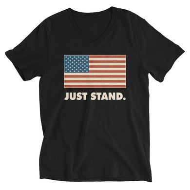 Unisex Short Sleeve V-Neck T-Shirt | Black | Contemporary Fit | Vintage USA Flag | Sizes: XS - 2XL