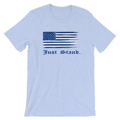 Unisex Short Sleeve Crew Neck T-Shirt | Heather Blue | Contemporary Fit | Distress USA Flag | Sizes: S - 4XL