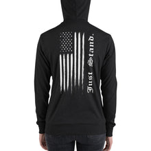 Load image into Gallery viewer, Women&#39;s Full Zip Hoodie Jacket | Charcoal Black | Unisex Fit | Distress USA Flag | Sizes: XS - 2XL