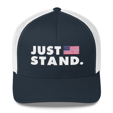 Mid-Profile Mesh Baseball Cap | Navy White | Adjustable | Just Stand USA Flag | One Size Fits Most