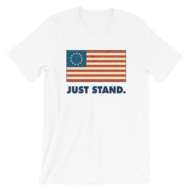 Unisex Short Sleeve Crew Neck T-Shirt | White | Contemporary Fit | Vintage Betsy Ross Flag | Sizes: XS - 4XL