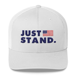 Mid-Profile Mesh Baseball Cap | White | Adjustable | Just Stand USA Flag | One Size Fits Most