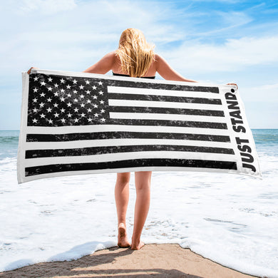 Beach Towel | Black-Grey | Just Stand Vintage USA Flag | One Size: 30”x60”