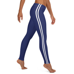 Women's Performance Leggings | Navy - Navy-White Stripes | Regular Waist | Just Stand Flag | Sizes: XS - XL