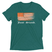 Load image into Gallery viewer, Unisex Short Sleeve Crew Neck T-Shirt | Heather Teal | Contemporary Fit | Distress USA Flag | Sizes: XS - 3XL