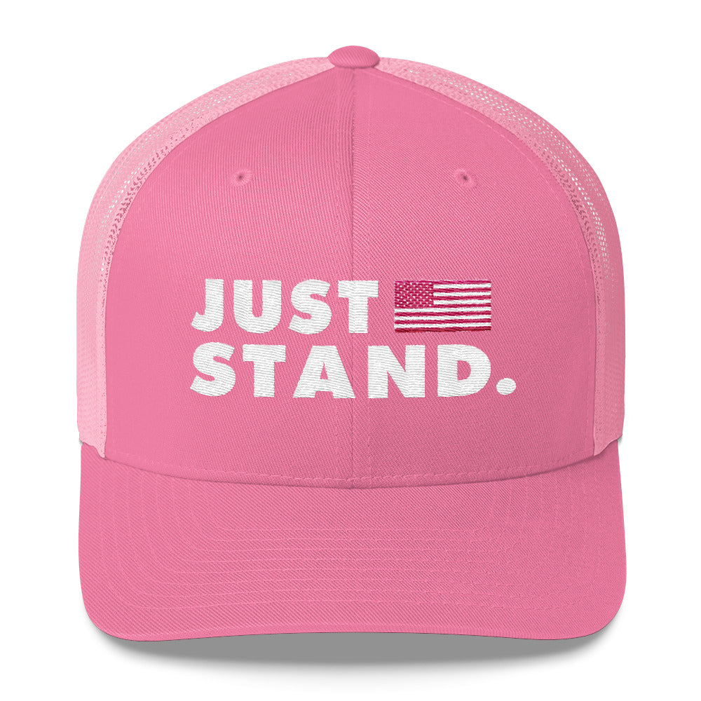 Women's Mid-Profile Mesh Baseball Cap | Pink | Adjustable | Just Stand USA Flag | One Size Fits Most