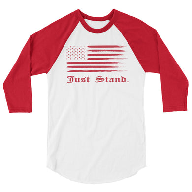 Unisex 3/4 Sleeve Raglan Shirt | White-Red | Contemporary Fit | Distress USA Flag | Sizes: XS - 2XL