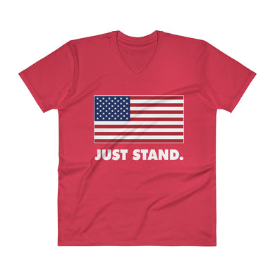 Men's Short Sleeve V-Neck T-Shirt | Red | Semi-Fitted | USA Flag | Sizes: S - 2XL