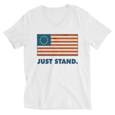 Unisex Short Sleeve V-Neck T-Shirt | White | Contemporary Fit | Vintage Betsy Ross Flag | Sizes: XS - 2XL