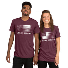 Load image into Gallery viewer, Unisex Short Sleeve Crew Neck T-Shirt | Maroon Heather | Contemporary Fit | Distress USA Flag | Sizes: XS - 3XL