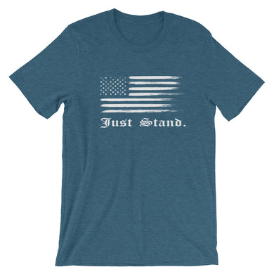 Unisex Short Sleeve Crew Neck T-Shirt | Heather Deep Teal | Contemporary Fit | Distress USA Flag | Sizes: S - 4XL